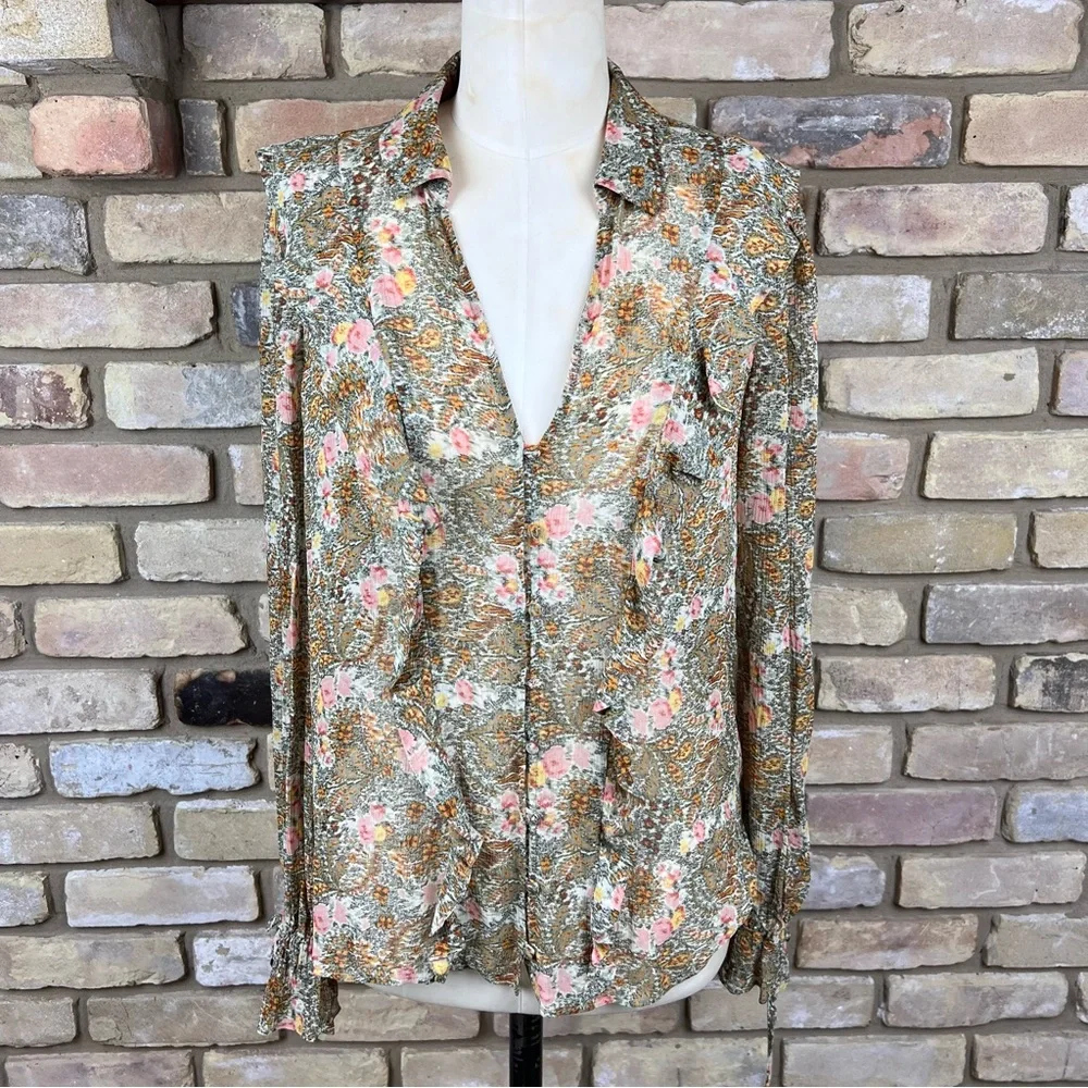 PAIGE Tessa floral print silk chiffon ruffle top - Picture 3 of 9